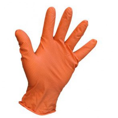 Disposable Orange Nitrile Grip Gloves-Large