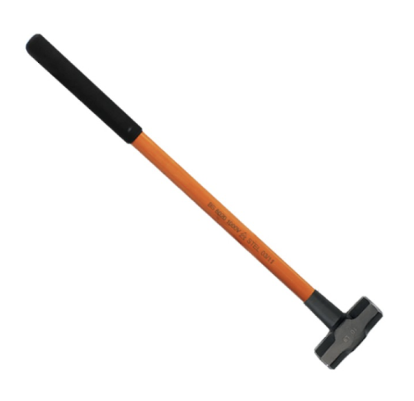Orange sledgehammer with black handle